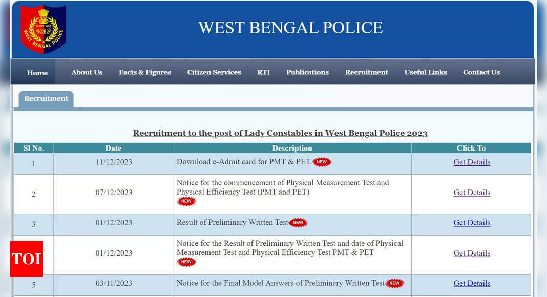 WB Police Lady Constable Admit Card 2023 Out For PET, PMT At Wbpolice ...