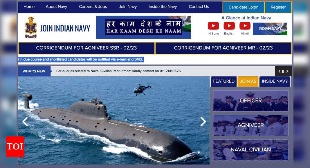 Indian Navy INCET Recruitment 2023: Notification released for 910 vacancies, application process starts on December 18