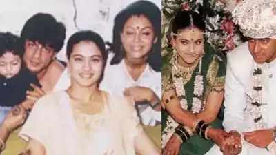 Throwback picture of Shah Rukh Khan and Gauri Khan attending Kajol's mehendi with little Aryan Khan goes viral on the internet