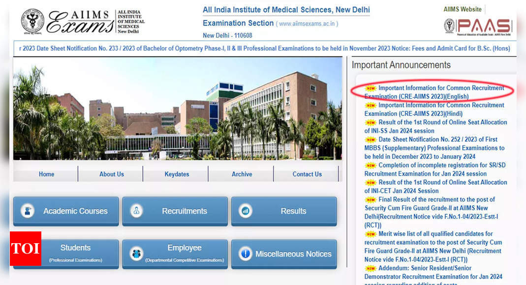 AIIMS CRE Admit Card 2023 released on aiimsexams.ac.in; Download here