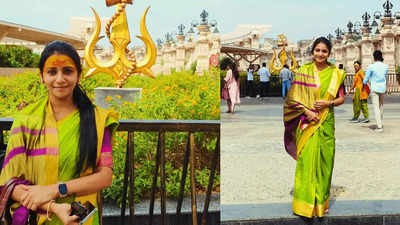 Tharla Tar Mag actress Jui Gadkari takes a break from shooting, visits Mahakal temple in Ujjain, see pics