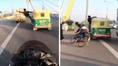 Man's reckless stunts on speeding auto knocks off cyclist on Delhi's Signature Bridge