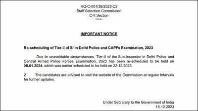 SSC reschedules Tier II Exam for SI in Delhi Police and CAPFs Recruitment 2023 to January 8