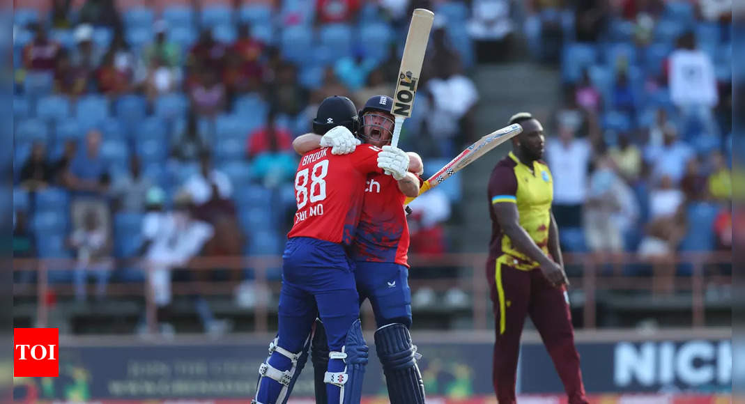 Watch: Harry Brook's last-over assault after Phil Salt century scripts England's crazy T20I win over Windies – Times of India