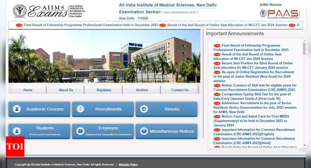 AIIMS INI CET 2023 Round 2 Seat Allotment Result Out at aiimsexams.ac.in, Direct Link Here