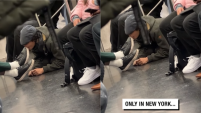Disgusting! Man caught on tape licking shoes in crowded New York subway | Watch video
