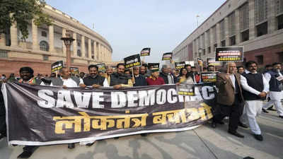 Suspension: Save Democracy: INDIA Bloc Leaders Stage Protest Against ...