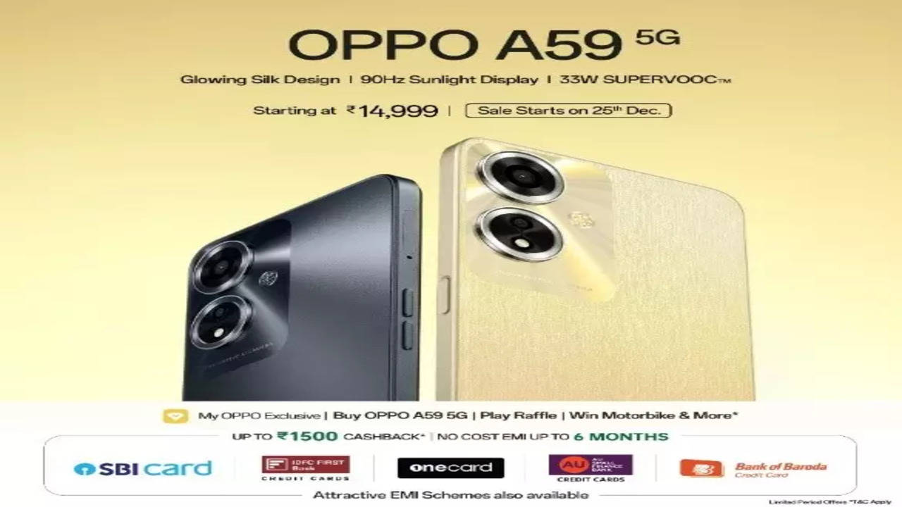 Oppo A59 5G smartphone with slim design, MediaTek chipset launched: Price,  offers and more - Times of India