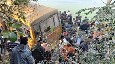 2 students killed, 12 injured as school bus falls into ditch