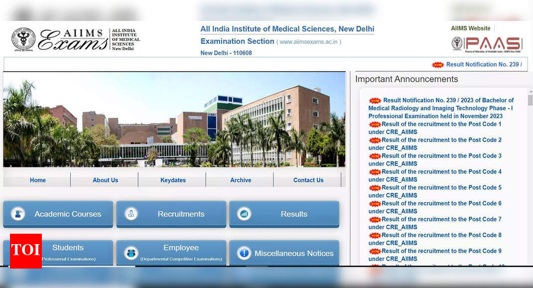 AIIMS CRE Result 2023 declared at aiimsexams.ac.in; download link here