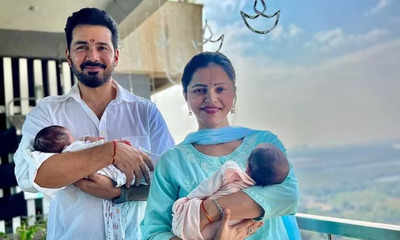 New-parents Rubina Dilaik and Abhinav Shukla share the first picture with their twin daughters as they turn one-month old; reveal their names