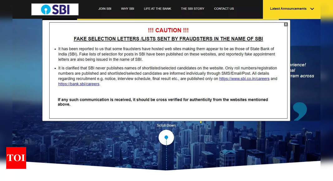 SBI Warns Applicants: SBI warns applicants about fake selection lists on websites