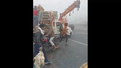 'Chicken loot' on Agra-Delhi highway after lorry carrying birds crashes in 12-vehicle pile-up