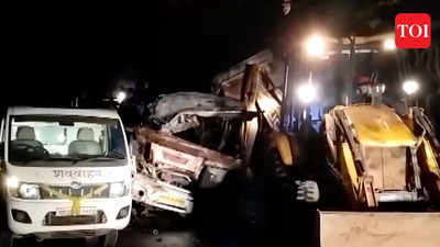 11 dead as bus catches fire in collision with dumper truck in Guna