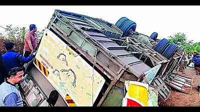 2 women die, 55 hurt as bus on way to picnic topples in Raigad