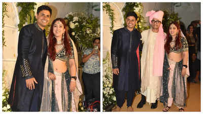 Aamir Khan poses with newly married Ira Khan and Nupur Shikhare at their wedding reception - See INSIDE photos