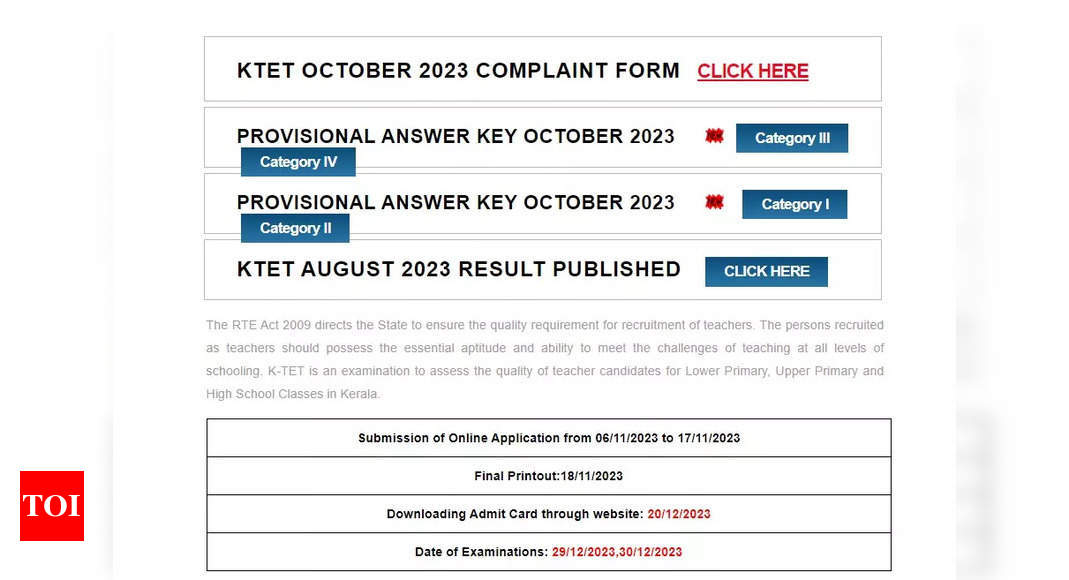 KTET Answer Key 2023: KTET Answer key 2023 OUT for Category 1, 3; Raise objections by Jan 12, here’s how