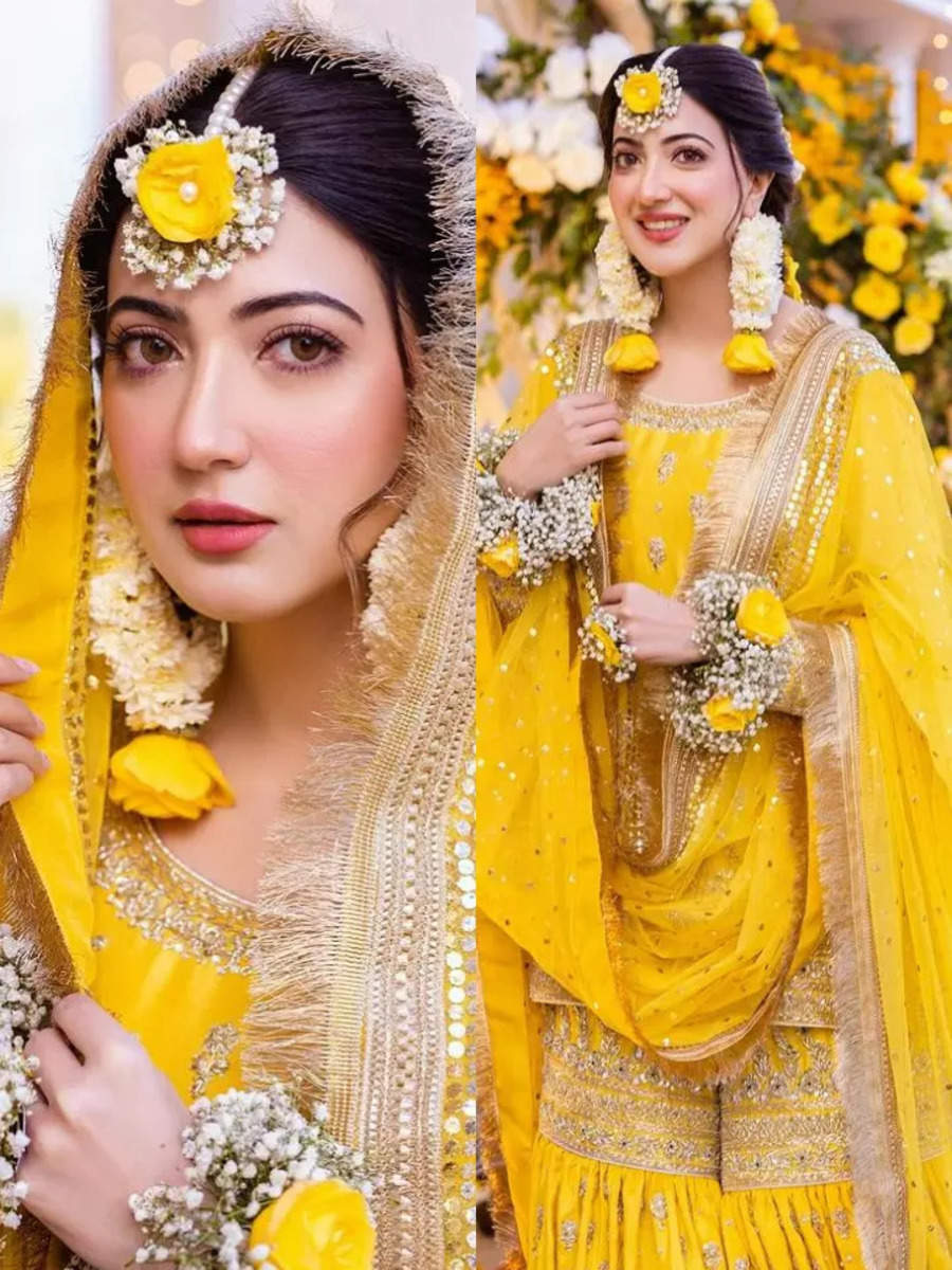 Pakistani actress Aymen Saleem stunned in a yellow gharara at her Mayun ceremony Times of India