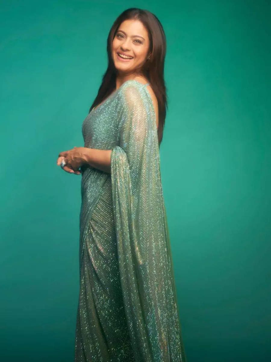 Kajol serves wedding-ready look in a pre-draped sequinned mint green ...