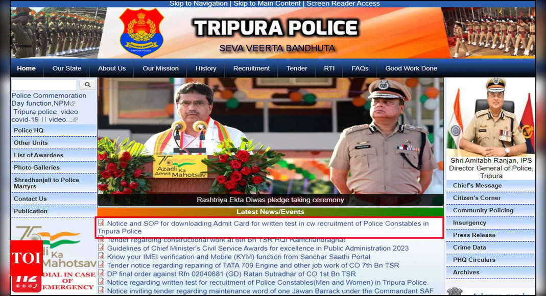 Tripura Police Admit Card 2024 for Constable Written Test Released; Download Here