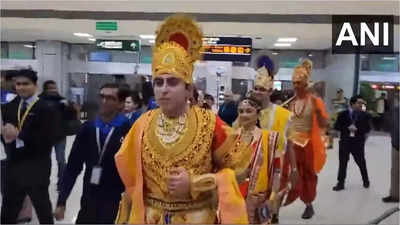 Passengers dress as Lord Ram and Hanuman on first flight to Ayodhya from Ahmedabad