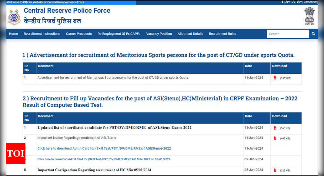 CRPF Constable GD Recruitment 2024: Notification Released, Application Begins on January 16 at rect.crpf.gov.in