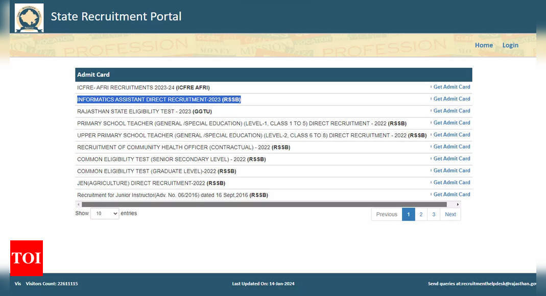 RSMSSB Informatics Assistant Admit Card 2024 Released at rsmssb.rajasthan.gov.in; Download Here