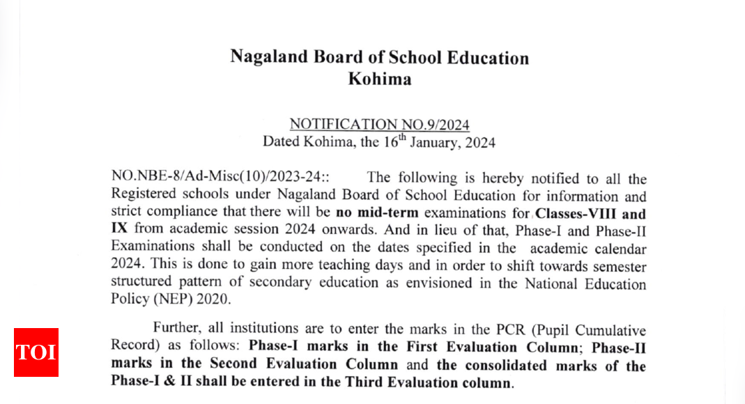 Nagaland NBSE Board Cancels Mid-Term Exam: Nagaland NBSE Board Cancels Mid-term Exam for Classes 8 and 9 from 2024 |