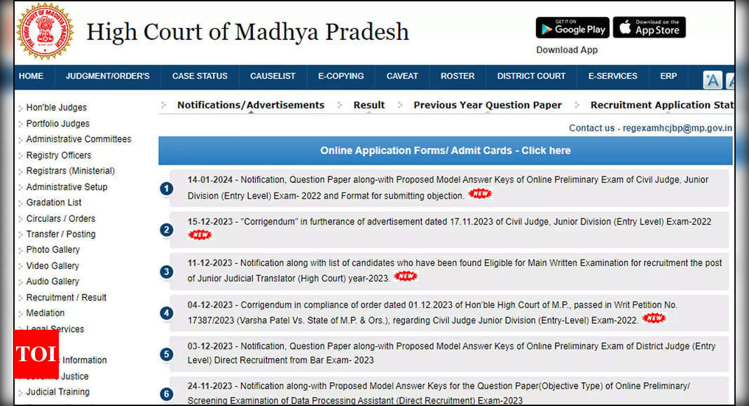 High Court of Madhya Pradesh Proposed Model Answer Keys for Online Preliminary Exam |