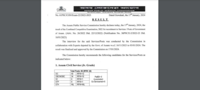 APSC CCE 2022 Result Declared At Apsc.nic.in; Check Result PDF Here ...