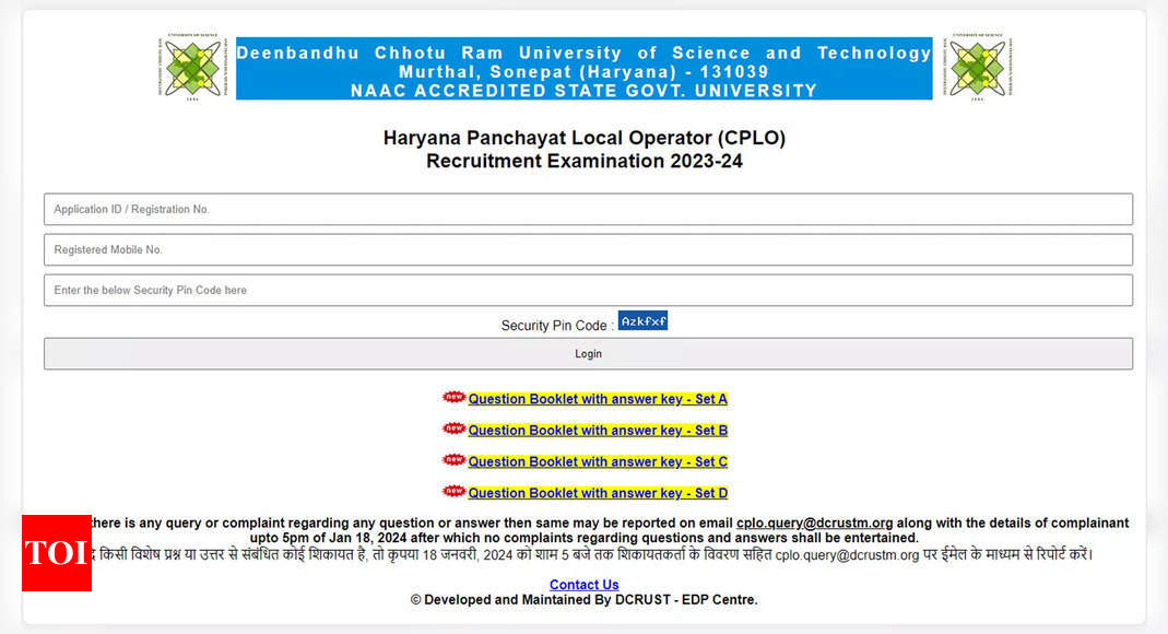 Haryana Parivar Pehchan Authority Releases CRID CPLO Answer Key 2024 at dcrustcplo.in; Download here