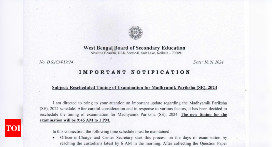 WBBSE Board Exam 2024: Madhyamik Class 10 Schedule Revised | - Times Of ...