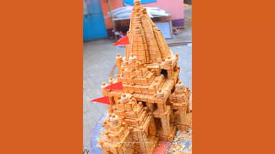 Replica of Ayodhya's Ram Mandir made with 20 kg of biscuits is a visual treat