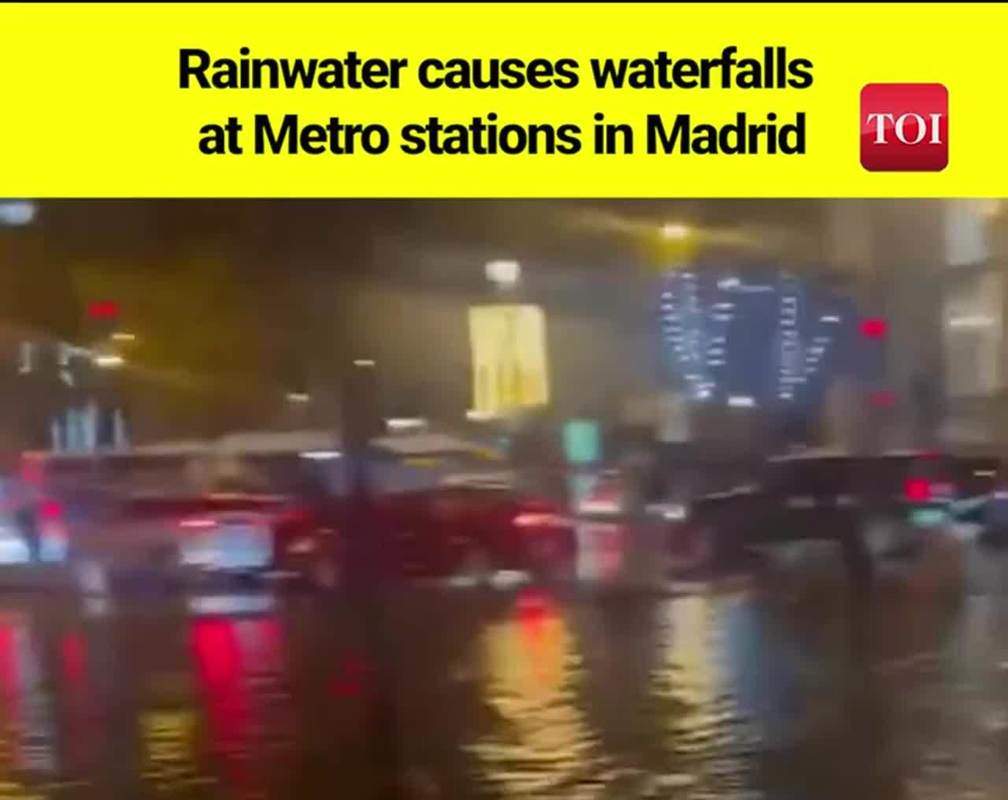 
Spain: Metro station looks like waterfall due to heavy rain
