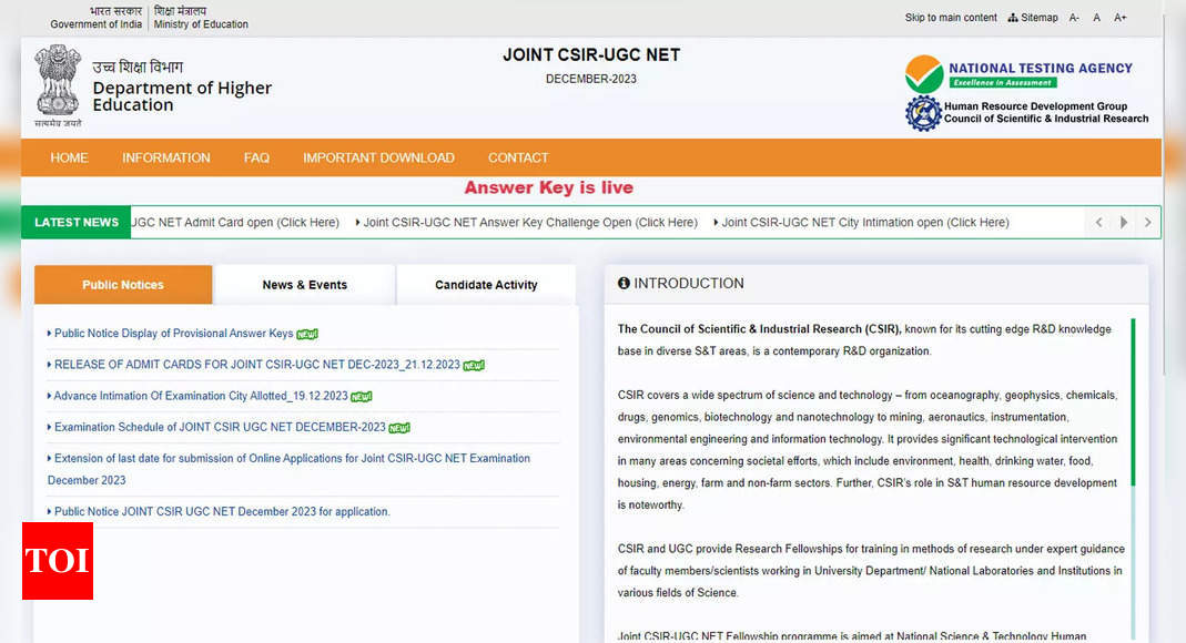 Joint CSIR-UGC NET December 2023 Result – National Testing Agency |