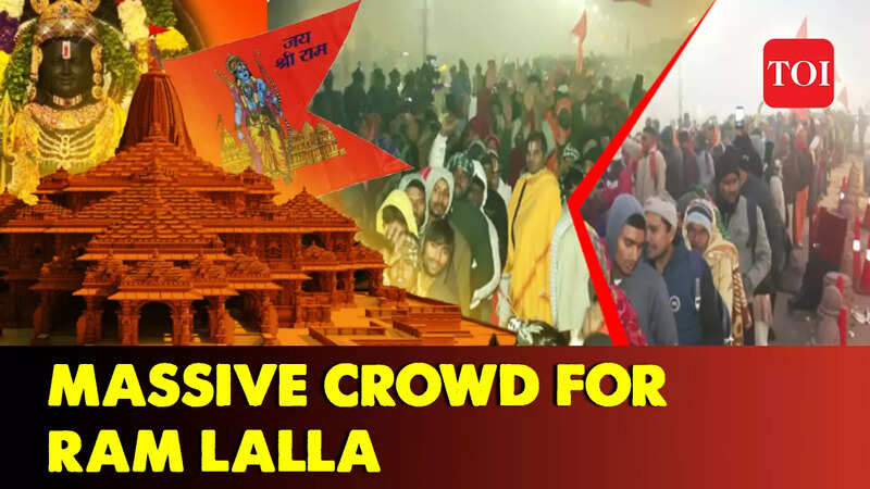 ‘Massive crowd in Ayodhya’ as sea of devotees throng Ram Mandir to take ...