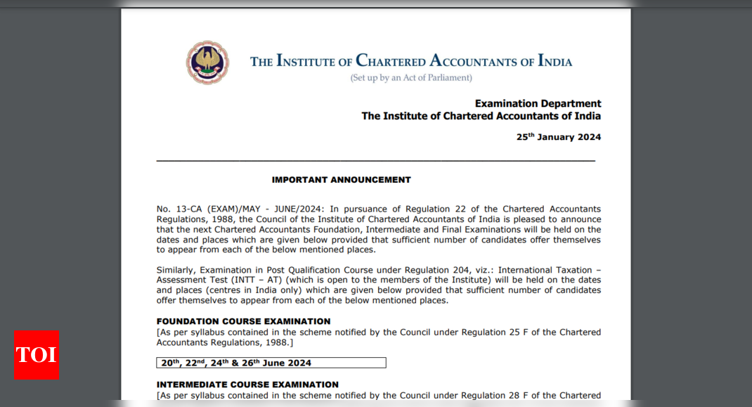 ICAI CA 2024 Foundation Inter And Final Course Exam Schedule Out   Photo 