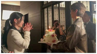 Song Kang gets a cake for Kim Yoo Jung to celebrate her 20th debut anniversary on the sets of ‘My Demon’