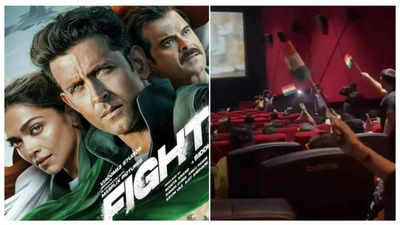 'Fighter': Fans wave tricolour flag inside cinema halls as they watch the Hrithik Roshan and Deepika Padukone starrer