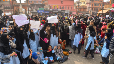 Jaipur muslim girl students protest against BJP MLA Balmukund Acharya for objecting to girls wearing hijab