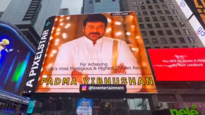 Kundavarapu Srinivas Naidu gives tribute to Chiranjeevi; displays the actor's picture at Times Square