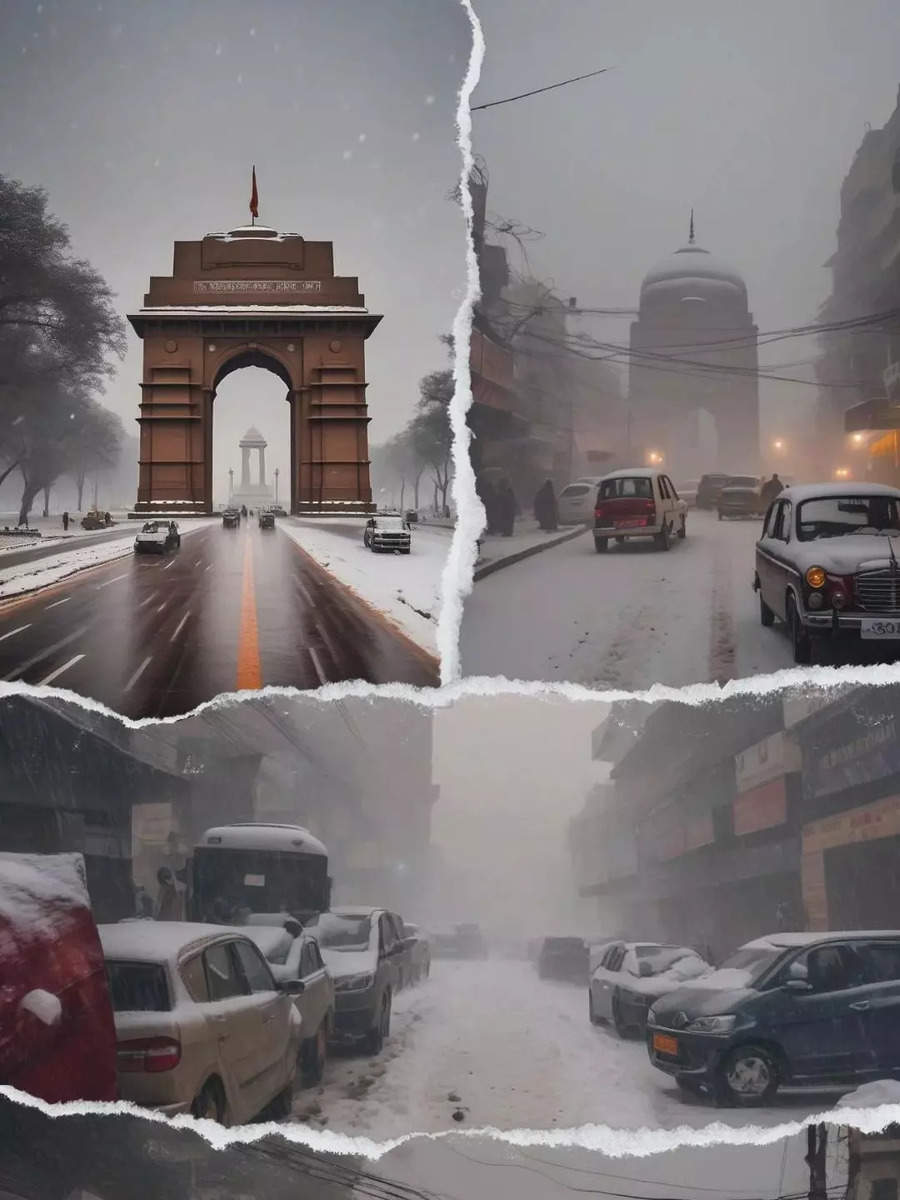 AI Imagines Snow Storm in Delhi Rickshaws, Cars, Tombs, Buses, India