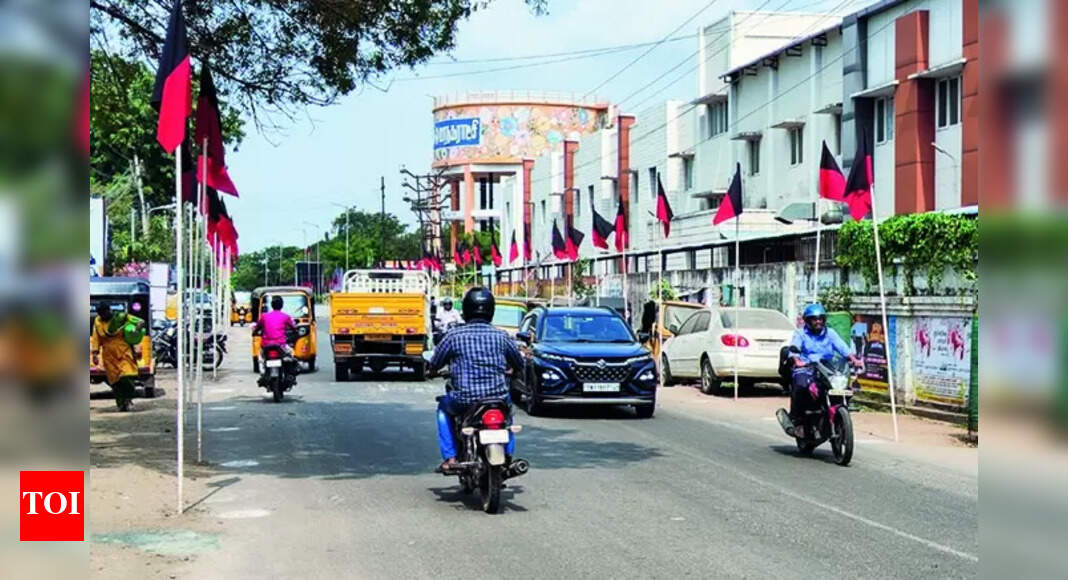 Trichy Party Flags Erected on Collector Office Road in Trichy, Posing