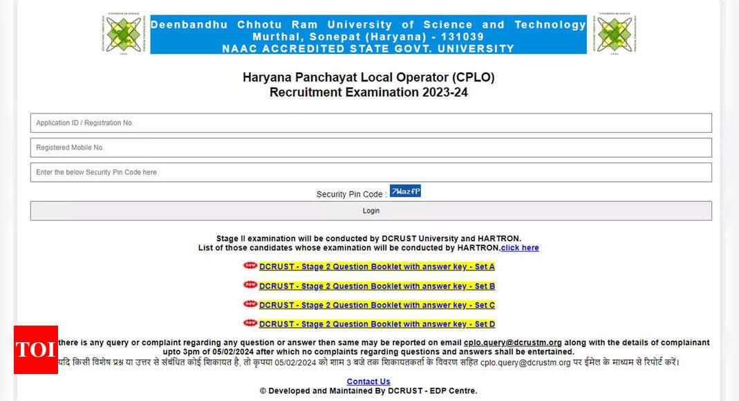 Haryana CRID CPLO Exam 2024 Stage II Answer Key Released at dcrustcplo.in; Download Here