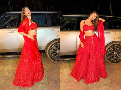Pernia's Pop-Up Shop - A dazzling red lehenga for the bridesmaid in  spotlight Designer: Tamaraa by Tahani. . To shop visit  https://www.perniaspopupshop.com/tamaraa-by-tahani-red-embroidered-lehenga-set-with-waist-belt-tbtc111907.html  . WhatsApp us now ...