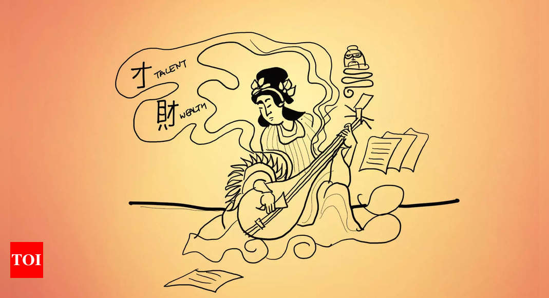 goddess saraswati goddess of wisdom hand drawn vector illustration 29579592  Vector Art at Vecteezy