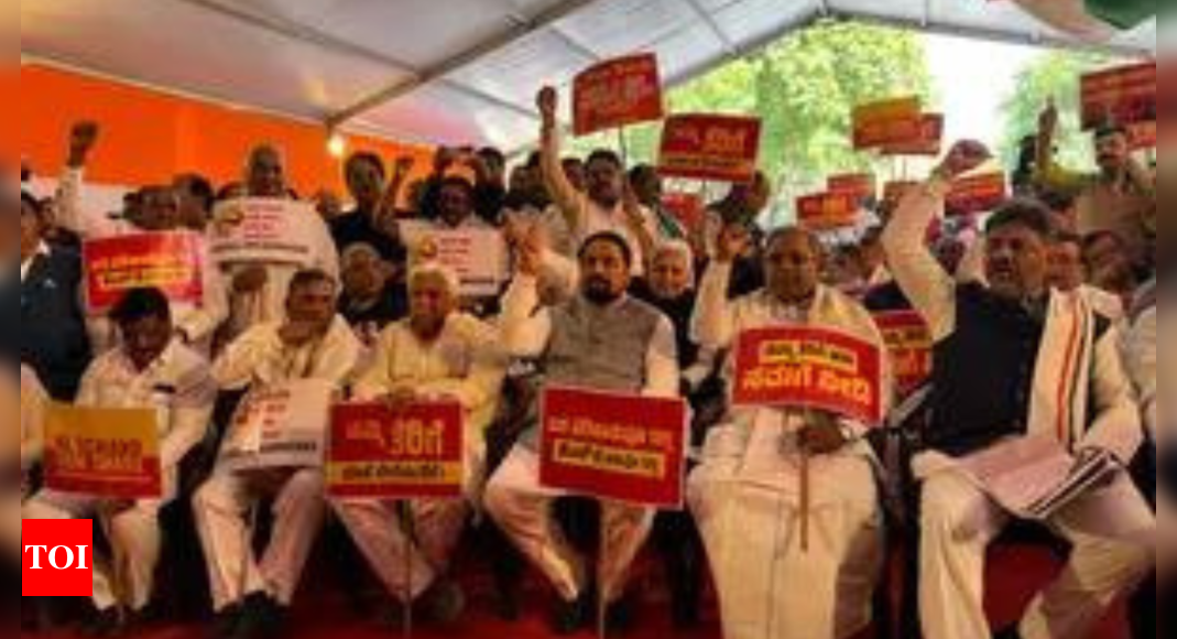 Karnataka ministers, Cong MLAs protest against Centre