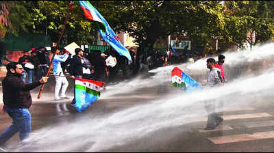 NSUI members face water cannons