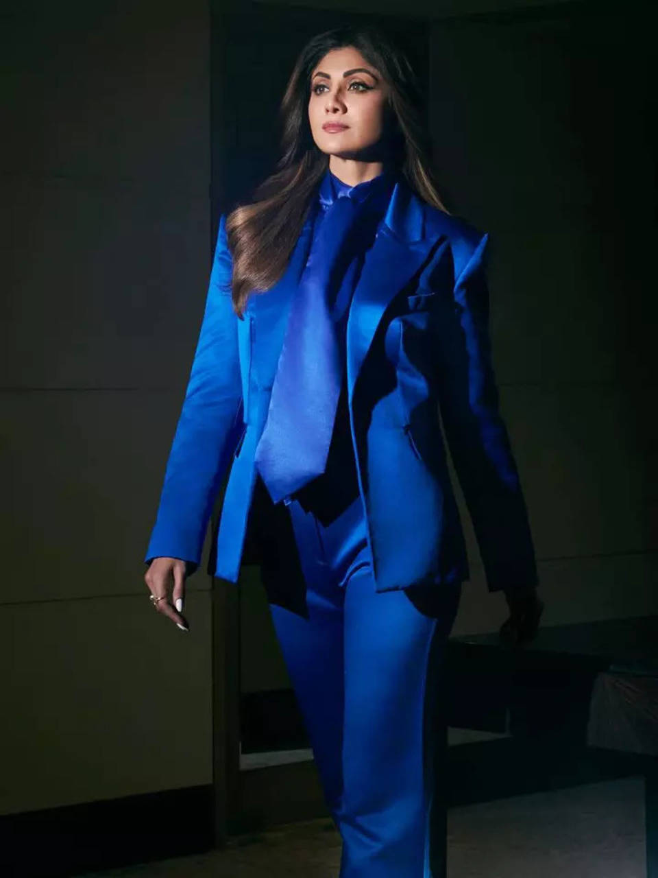 Shilpa Shetty exudes boss babe vibes in a vibrant royal blue pantsuit
