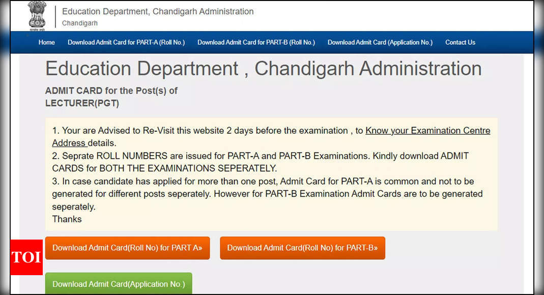 Chandigarh PGT Admit Card 2024 Released at chdeducation.gov.in; Download Here